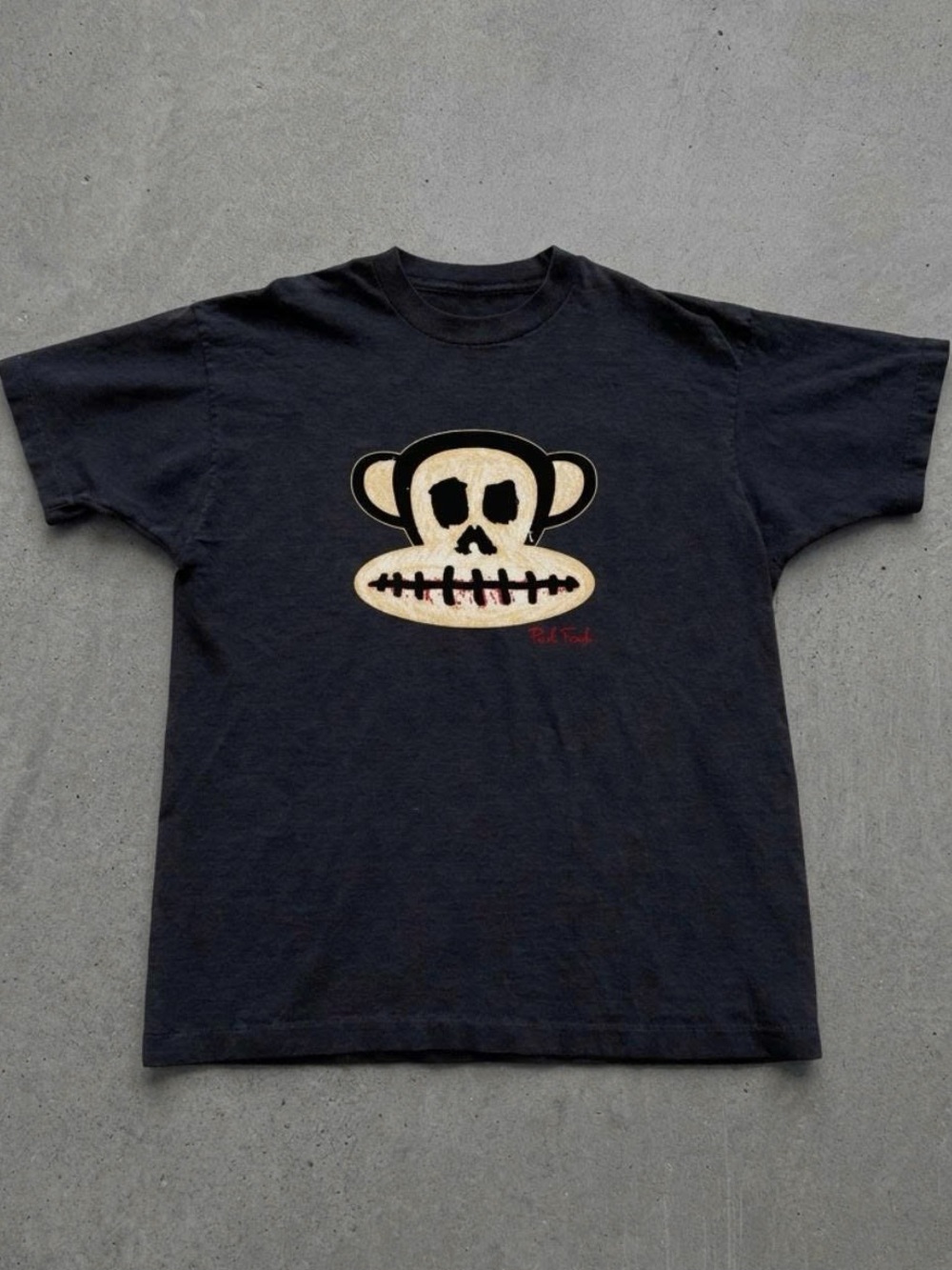 Paul Frank Black Tee with Cream Skull-Monkey Graphic